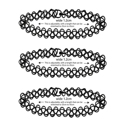 3PCS Black Tattoo Choker Necklace Rainbow Tattoo Chokers Gothic 90s Choker Necklace Purple Tattoo Choker and Pink Chokers 2000s Y2K Multicolour Collar Adjustable Stretchy Elastic Necklace Jewelry Gift for Women - color: 3PCS Black