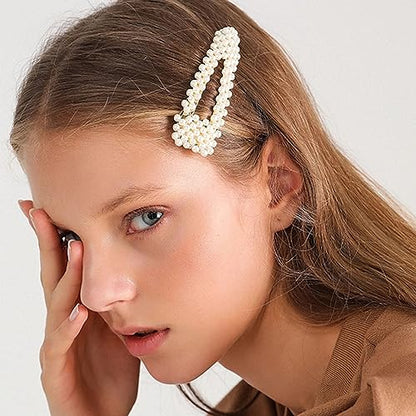 BlingKingdom 2pcs 3.3" Snap Pearl Large Hair Clips Pins Barrette Ties Hair for Bridesmaid Girls Women Childrens Gifts Party Wedding Daily Styling