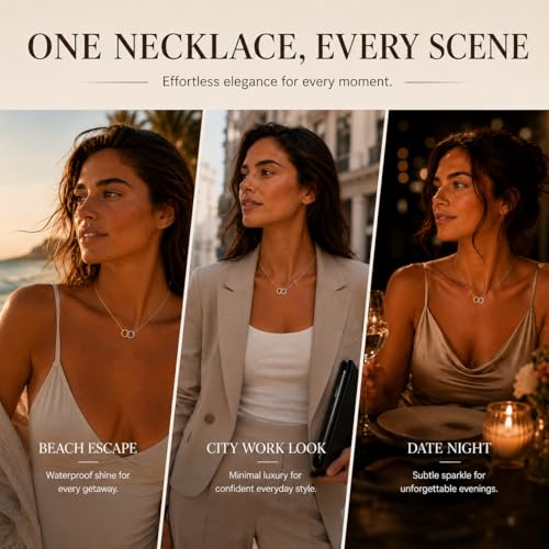 NUZON Sunburst Heart / 2-Tone Interlocking/CZ Evil Eye/Single Pearl/Love Heart Pendant Necklace for Women 14K Gold Chain Necklace Chunky Statement Jewelry - color: 2-Tone Interlocking
