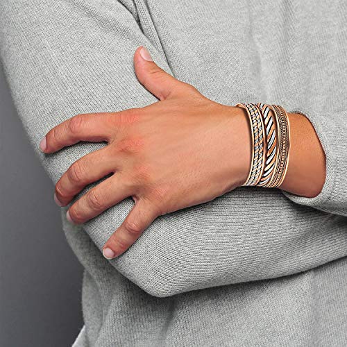Aheli Indian Three Metal Copper Brass Peace Healing Chakra Yoga Meditation Mantra Jewelry Adjustable Cuff Bracelet Gift for Women and Men