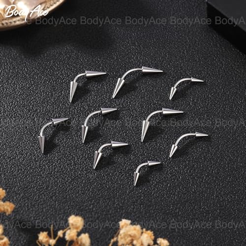 16G Spike Eyebrow Piercing Jewelry Curved Barbell Eyebrow Tragus Lip Rings | Black Spike Earrings with Balls Rook Nose Bridge Ring for Women Men - color: Bar Length:6mm