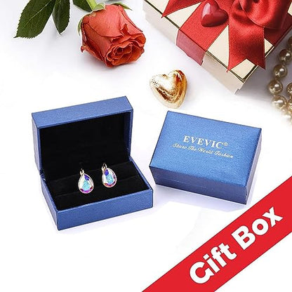 Austrian Crystal Teardrop Leverback Drop Earrings for Women | 14K Gold-Plated Finish, Sparkling Pear Stone, Smooth Bezel Frame, Secure Leverback Closure, Dainty Day-To-Evening Style - color: Rainbow