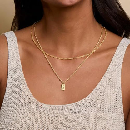 M MOOHAM Layered Initial Necklaces for Women - 14K-Gold-Plated A-Z Necklace | 14K-Gold-Plated Initial Necklace, Dainty Initial Necklaces Jewelry, Letter Necklace for Women Teen Girls, Birthday Gifts - color: C