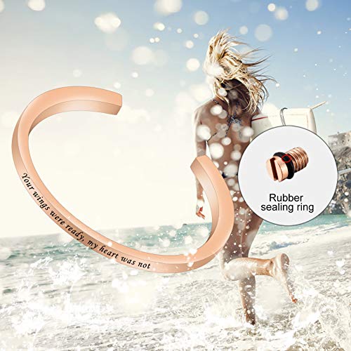 Dletay Urn Bracelet Cremation Bracelet for Ashes Memorial Ashes Bracelet Openable Cuff Bangle Bracelet - color: Your wings-Rose Gold