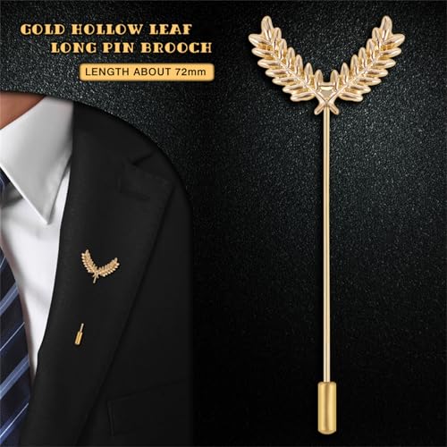 Dreuyet Simple Gold Silver Plated Long Brooch Pins with Cute Animal Antlers Leaves Plant Bees Rabbits Rose Flower Feather Brooch Jewelry for Women Men Elegant Suit Collar Lapel Pin - style: Double Leaf