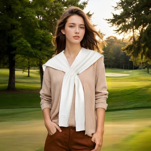 WaJuemy Women's Sweater Shawl Wraps Sleeves Knitted Collar Sweater Scarf Top Casual Lightweight Shoulder Cape Accessories - color: 02 White X