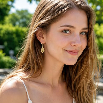 BOUTIQUELOVIN Filigree Dangle Earrings for Women Drop Earings | 14K Gold Plated Geometric Dangling Leverback Earrings Silver Hypoallergenic Dangly Earings Lightweight Daily Jewelry Gifts - color: C-14K Gold