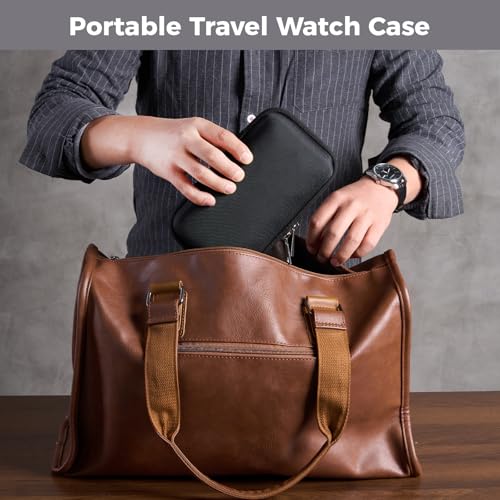 ProCase 3-Slot Travel Watch Case for Men, Hard Shell Storage Box -Black | Travel Watch Box for Watch Bracelet Accessories, Zippered Organizer Bag Fathers Day Gift for Dad - size: 3 Slots