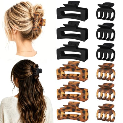 Purple Hair Claw Clips 12PCS, Elegant Clips for Women, Non-Slip Hold for Everyday Styling - color: Black Tortoise