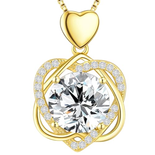 Moissanite Heart Necklace for Women, 2-5 Carat Moissanite Heart Pendant Necklace, S925 Sterling Silver Gold Plated, Double Love Heart Design Pendant, Anniversary Birthday Valentines Mothers Day Gifts for Wife Mom Girlfriend - style: 2.0 Carats-Yellow Gold