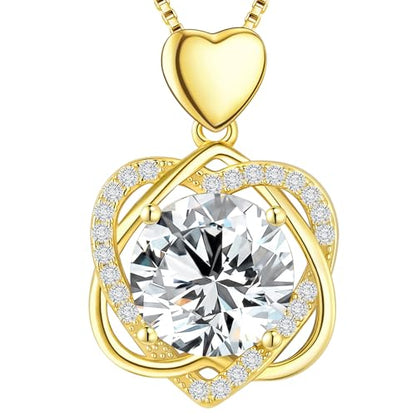 Moissanite Heart Necklace for Women, 2-5 Carat Moissanite Heart Pendant Necklace, S925 Sterling Silver Gold Plated, Double Love Heart Design Pendant, Anniversary Birthday Valentines Mothers Day Gifts for Wife Mom Girlfriend - style: 4.0 Carats-Yellow Gold