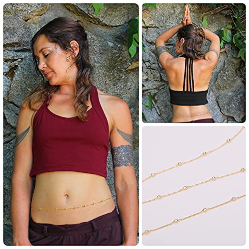 Adjustable 18k Gold Plated Waist Chain, Beach Bikini Body Chain, Handmade Boho Belly Chain - color: Golden