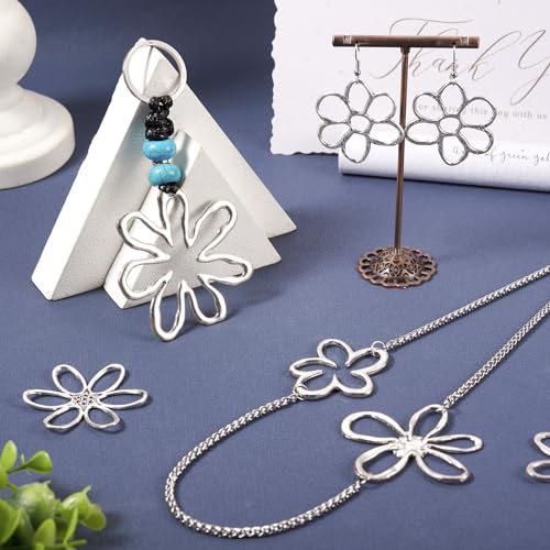 14Pcs Hollow Flower Charms Pendants Antique Silver Floral Connector Charms Flower Theme Alloy Open Back Bezel Frame Charm for UV Resin Pressed DIY Necklace Bracelet Jewelry Making