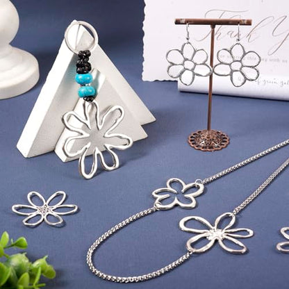 14Pcs Hollow Flower Charms Pendants Antique Silver Floral Connector Charms Flower Theme Alloy Open Back Bezel Frame Charm for UV Resin Pressed DIY Necklace Bracelet Jewelry Making