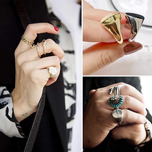 GoldChic Jewelry Personalized Signet Rings Men Women, Stainless Steel Custom Photo Bold Square/Oval Monogram/Old English Initial Pinky Stacking Statement Ring in Black/Silver/Gold (Size 7-14) - color: Steel-Customized -Round