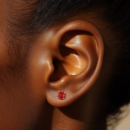 Zircon Flat Back Screw Hypoallergenic Surgical Steel Stud Earrings - color: Fiery Red, size: 1ct - 0.24 Inch (6mm)