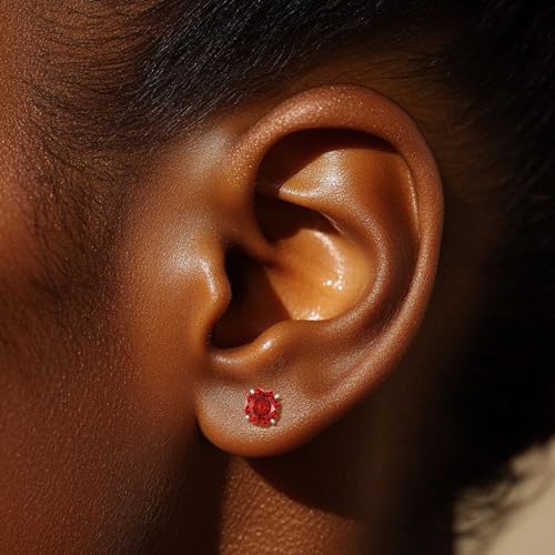 Zircon Flat Back Screw Hypoallergenic Surgical Steel Stud Earrings - color: Fiery Red, size: 1ct - 0.24 Inch (6mm), None Gift Box