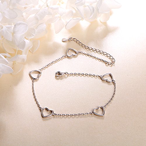 Anklet for Women 925 Sterling Silver Foot Adjustable Ankle Bracelet Jewelry - style: Heart