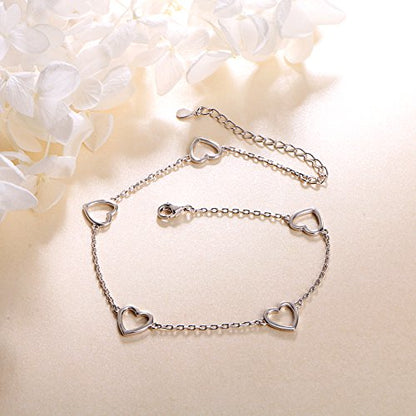 Anklet for Women 925 Sterling Silver Foot Adjustable Ankle Bracelet Jewelry - style: Heart