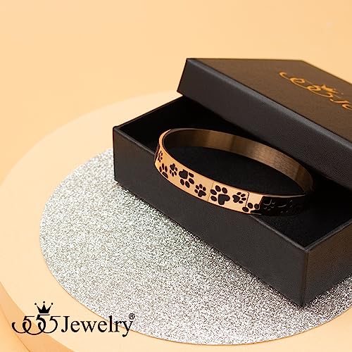 555Jewelry Stainless Steel Solid Slip-On Dog Lover Paw Cuff Bangle for Women & Ladies - color: Rose Gold