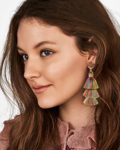 Me&Hz Colorful Layered Tassel Earrings Bohemian Statement Tiered Tassel Big Dangle Drop Earrings for Women Druzy Studs Valentine’s Day Gift - color: Colorful