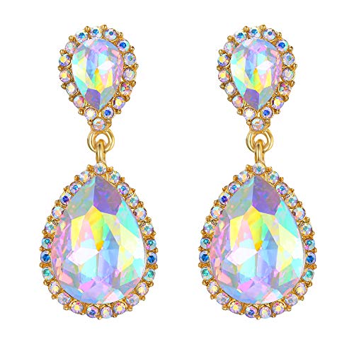 EVER FAITH Women's Austrian Crystal Wedding Tear Drop Dangle Earrings | Bridal Prom Jewelry for Bride Bridesmaid - color: Full Iridescent AB