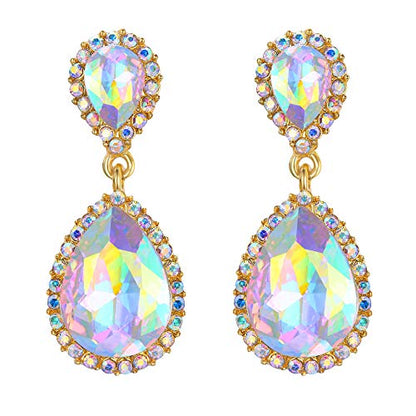 EVER FAITH Women's Austrian Crystal Wedding Tear Drop Dangle Earrings | Bridal Prom Jewelry for Bride Bridesmaid - color: Full Iridescent AB