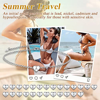 Suplight 925 Sterling Silver Initial Heart Anklets for Women Dainty Ankle Bracelets Letter Anklet Adjustable Plus Size Foot Chain Summer Beach Boho Jewelry - color: Y