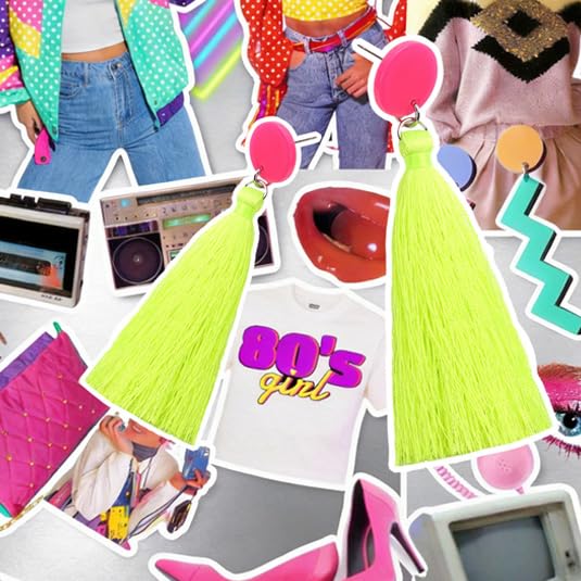 80s 90s Neon Tassel Dangle Earrings, Long Colorful Fringe Drop Earrings for Women, Retro Costume Jewelry for Party & Festival
