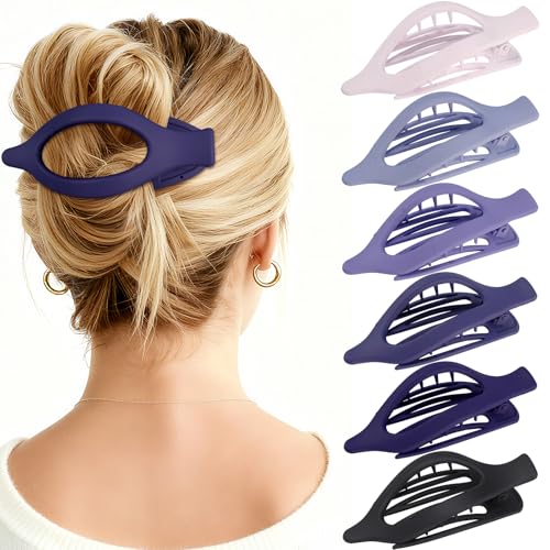 Flat Hair Clips for Women - 6 PCS French Flat Claw Clips Medium Hair Clips for Girls Large Hair Claw Clips for Thick or Thin Hair Strong Hold No Slip Hair Accessories for women (Purple) - color: Purple
