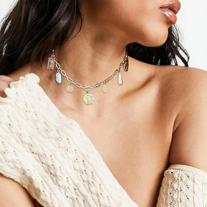 YANCHUN Layered Necklaces for Women Gold Necklace Stack Star Heart Choker Dainty Necklace Love Heart Chain Jewelry Gifts for Women - color: ZA-charm