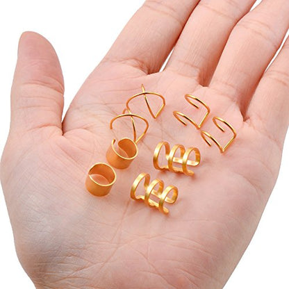 4-10 Pairs Stainless Steel Ear Cuff Helix Cartilage Clip On Wrap Earrings Fake Nose Ring Non-Piercing Adjustable - color: B1: 4 Pairs, Gold Tone