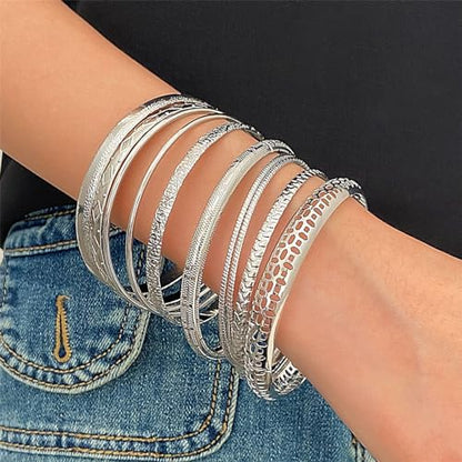 YBMYCM 10Pcs Gold-plated Bangle Bracelet Set for Women Multi Layer Stackable Wide Bangles Indian Chunky Bangle Bracelets Ethnic Glossy Textured Bracelets Wedding Outfit Jewelry - style: B-S
