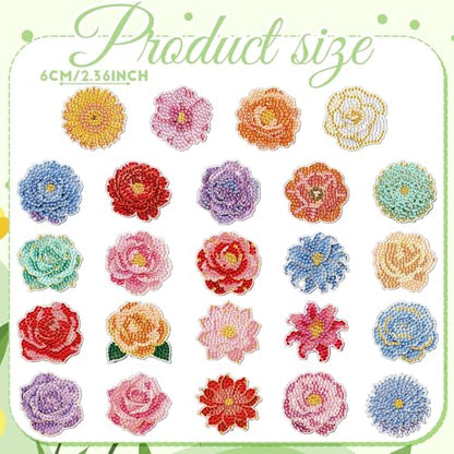 Kenning 24 Pcs Flowers Diamond Painting Brooch for Women Gifts Bulk Diamond Art Kits for Adults 5D Rhinestones Floral Lapel Pins Brooch for Beginner DIY Jewelry Crafts Wedding Party Decor