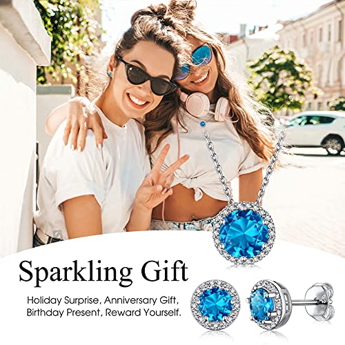 Bestyle Sparkling 925 Sterling Silver Birthstone Stud Earrings for Women, Heart/Round/Teardrop/Square Solitaire Diamond Studs Earrings, Great Birthday/Christmas Gifts - style: 12. Blue Topaz-Dec.-round