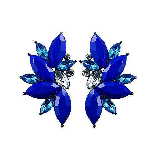 80s Funky Punk Rock Spiky Starburst Angel Wings Oversized Colorful Stones Studded Candy Cluster Women Statement Stud Earrings - color: Electric Blue