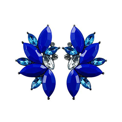 80s Funky Punk Rock Spiky Starburst Angel Wings Oversized Colorful Stones Studded Candy Cluster Women Statement Stud Earrings - color: Electric Blue