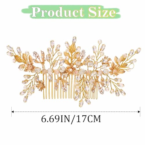JAKAWIN Bridal Hair Comb Wedding Hair Accessories Rhinestone Hair Clip | Gold Prom Bride Headpiece for Women - color: B Gold