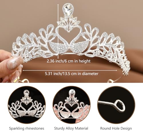 Wedding Crystal Tiara for Women Elegant Bridal Pearl Rhinestone Crown Swan Queen Princess Costume Crown Star Crystal Headpiece Accessory for Cosplay Birthday Party - color: Swan 2-silver
