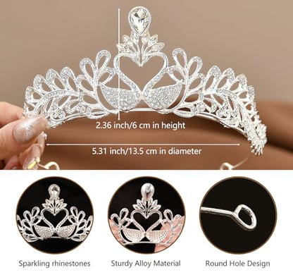 Wedding Crystal Tiara for Women Elegant Bridal Pearl Rhinestone Crown Swan Queen Princess Costume Crown Star Crystal Headpiece Accessory for Cosplay Birthday Party - color: Swan 2-silver