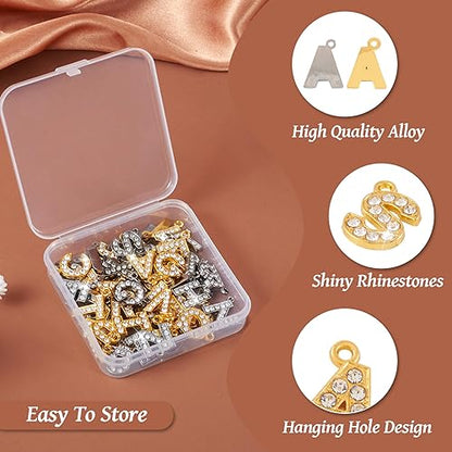 Craftdady Letter Charms Capital Pendants Mixed A-Z Initial Letter Number Charms DIY Bracelet Necklace Pendants for Jewelry Making, Gold, Antique Silver, Platinum - color: Golden/Platinum + Crystal