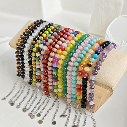 Natural Healing Gemstone Bracelet Handmade Yoga Stretch Elastic Bracelet Stress Relief Crystal Jewelry for Men and Women - color: All things cute (Good Attitude), size: 5x8