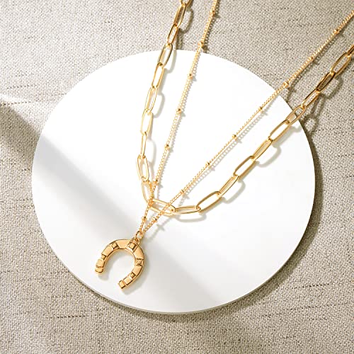 MEVECCO Dainty Pendant Layered Necklaces for Women | 18K Gold Plated Brass, 2-Piece Set With A Choker-Length Upper Layer, Wear Together Or Separately, Refined Everyday Style - style: Layer Horseshoe