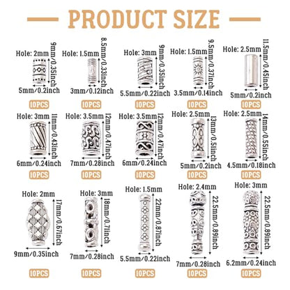 Craftdady 150Pcs Antique Silver Tube Bar Spacer Beads Tibetan Metal Column Barrel Drum Beads for Jewelry Crafts Making Hole:1.5-3.5mm - color: Antique Silver, Tube,150pcs