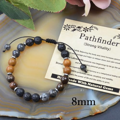 468Handmade Adjustable Natural Gemstone Crystal Bracelet Healing Power Energy Inspirational Gifts with Card for Unisex - color: 18-Pathfinder（Strong Vitality）, size: 8mm
