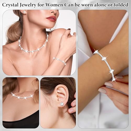 CAVETEE Jewelry Set - Prom Jewelry Crystal Bridal Necklace, Bracelet & Pendant Earring Jewelry Set for Women - style: Marquise-cut rhinestone