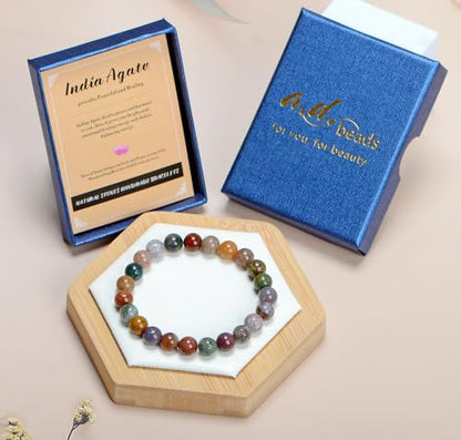 AD Beads Handmade Gemstone Stretch Elastic Bracelet Crystal Healing Reiki Nature's Beauty and Spiritual Essence Unisex (4mm, Indian Agate) - color: Indian Agate, size: 4mm