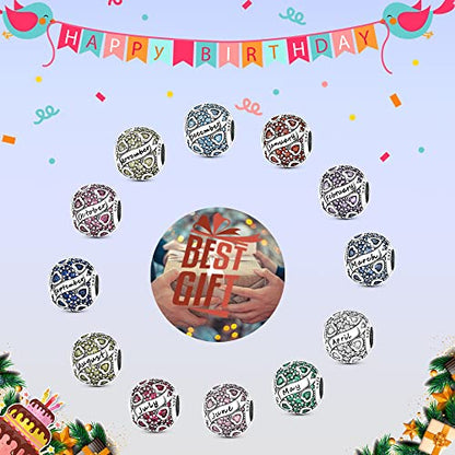 925 Sterling Silver Birthstone Charms fits Charms Bracelets for Woman，with 5A Cubic Zirconia Dangle Pendant Bead,Happy Birthday Charms for Bracelet and Necklace Valentine's Day Mother's Day Gift - color: 1-September Birthstones