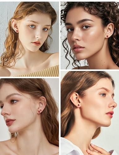 20G G23 Implant Grade Titanium Flat Back Stud Earrings for Women Men, Gold/White Gold Plated Tragus Labret Cartilage Helix F136 Piercing Jewelry for Sensitive Ears, with 4-6mm Cubic Zirconia - color: 2Pairs-20G-Golden-Red-Stud Earring Sets