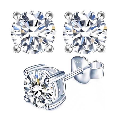 Adabele Authentic Sterling Silver Birthstone Stud Earrings 6mm 8mm Cubic Zirconia Imitation Diamond Gemstone Hypoallergenic Nickel Free Tarnish Resistant Women Fine Jewelry - color: April, size: 6mm/0.84 Carat